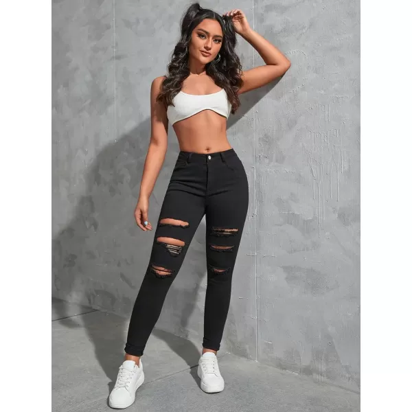 SweatyRocks Women's Hight Waisted Stretch Ripped Skinny Jeans Distressed Denim Pants