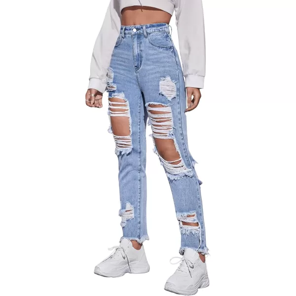 SweatyRocks Women's Hight Waisted Stretch Ripped Skinny Jeans Distressed Denim Pants