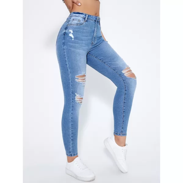 SweatyRocks Women's Hight Waisted Stretch Ripped Skinny Jeans Distressed Denim Pants