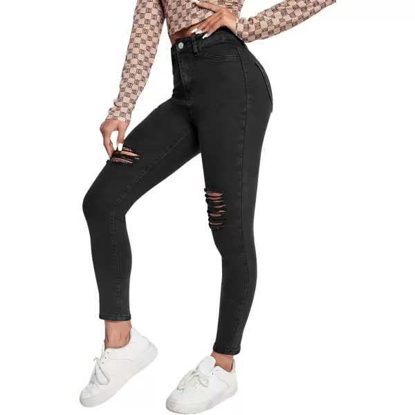SweatyRocks Women's Hight Waisted Stretch Ripped Skinny Jeans Distressed Denim Pants