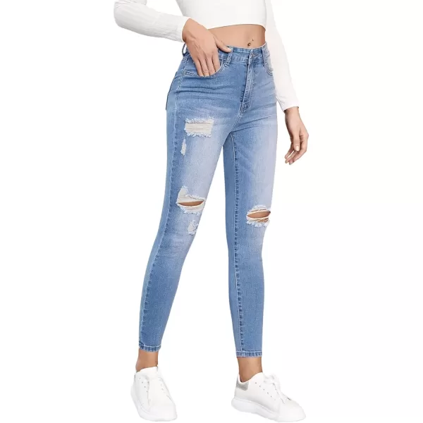 SweatyRocks Women's Hight Waisted Stretch Ripped Skinny Jeans Distressed Denim Pants