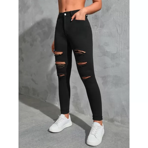 SweatyRocks Women's Hight Waisted Stretch Ripped Skinny Jeans Distressed Denim Pants