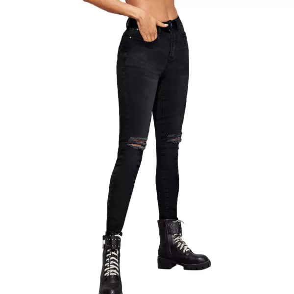 SweatyRocks Women's Hight Waisted Stretch Ripped Skinny Jeans Distressed Denim Pants