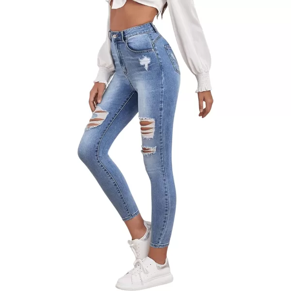 SweatyRocks Women's Hight Waisted Stretch Ripped Skinny Jeans Distressed Denim Pants