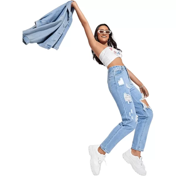 SweatyRocks Women's Hight Waisted Stretch Ripped Skinny Jeans Distressed Denim Pants