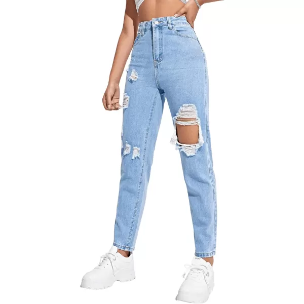 SweatyRocks Women's Hight Waisted Stretch Ripped Skinny Jeans Distressed Denim Pants