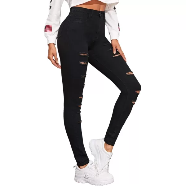 SweatyRocks Women's Hight Waisted Stretch Ripped Skinny Jeans Distressed Denim Pants