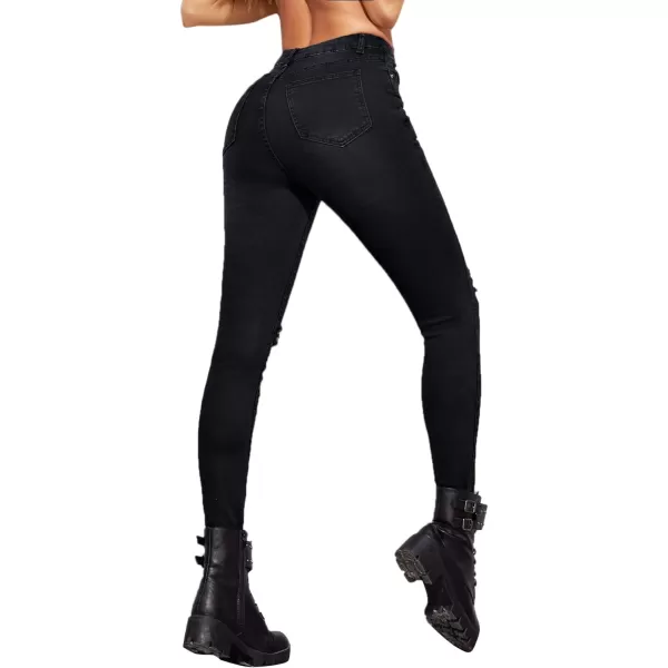 SweatyRocks Women's Hight Waisted Stretch Ripped Skinny Jeans Distressed Denim Pants