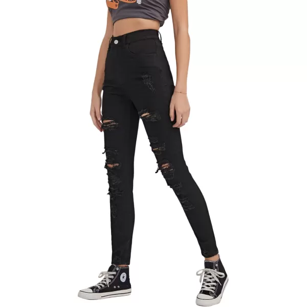 SweatyRocks Women's Hight Waisted Stretch Ripped Skinny Jeans Distressed Denim Pants