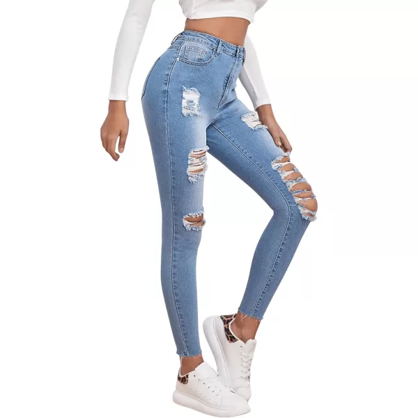 SweatyRocks Women's Hight Waisted Stretch Ripped Skinny Jeans Distressed Denim Pants