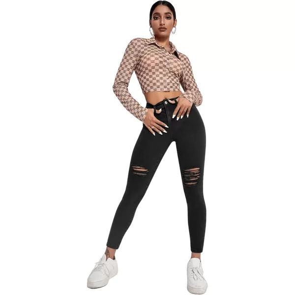 SweatyRocks Women's Hight Waisted Stretch Ripped Skinny Jeans Distressed Denim Pants
