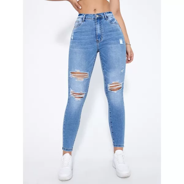 SweatyRocks Women's Hight Waisted Stretch Ripped Skinny Jeans Distressed Denim Pants