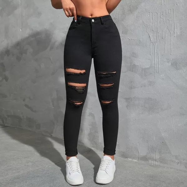 SweatyRocks Women's Hight Waisted Stretch Ripped Skinny Jeans Distressed Denim Pants