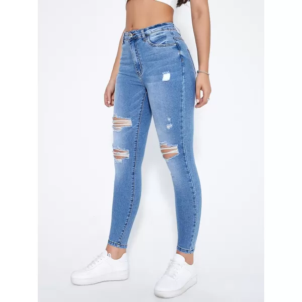 SweatyRocks Women's Hight Waisted Stretch Ripped Skinny Jeans Distressed Denim Pants