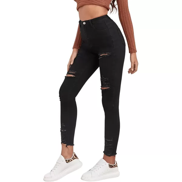 SweatyRocks Women's Hight Waisted Stretch Ripped Skinny Jeans Distressed Denim Pants
