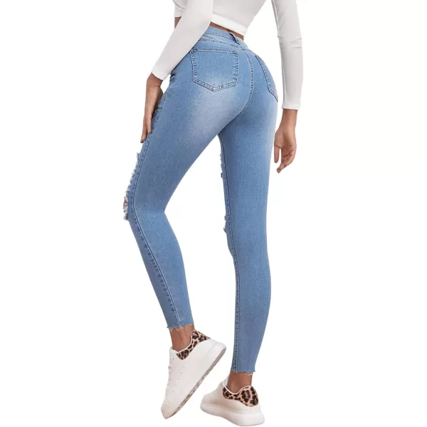 SweatyRocks Women's Hight Waisted Stretch Ripped Skinny Jeans Distressed Denim Pants