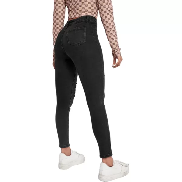 SweatyRocks Women's Hight Waisted Stretch Ripped Skinny Jeans Distressed Denim Pants