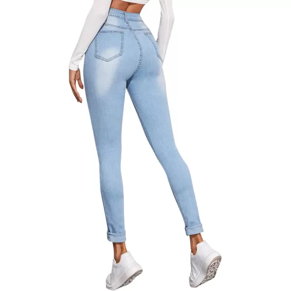 SweatyRocks Women's Hight Waisted Stretch Ripped Skinny Jeans Distressed Denim Pants
