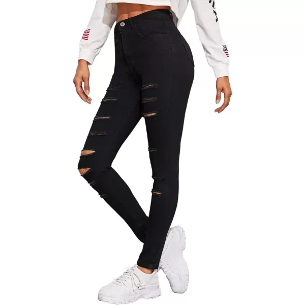 SweatyRocks Women's Hight Waisted Stretch Ripped Skinny Jeans Distressed Denim Pants