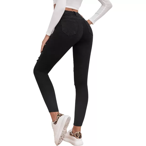 SweatyRocks Women's Hight Waisted Stretch Ripped Skinny Jeans Distressed Denim Pants