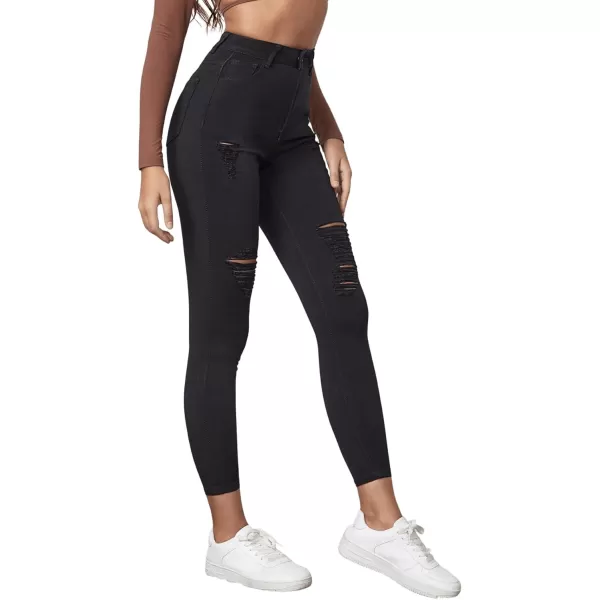 SweatyRocks Women's Hight Waisted Stretch Ripped Skinny Jeans Distressed Denim Pants