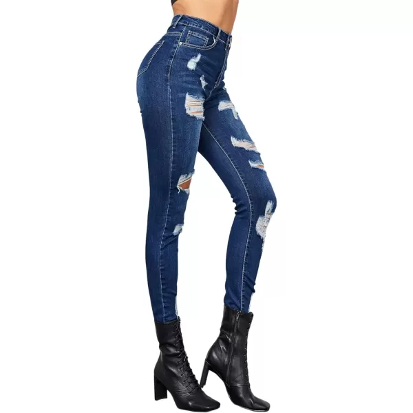 SweatyRocks Women's Hight Waisted Stretch Ripped Skinny Jeans Distressed Denim Pants