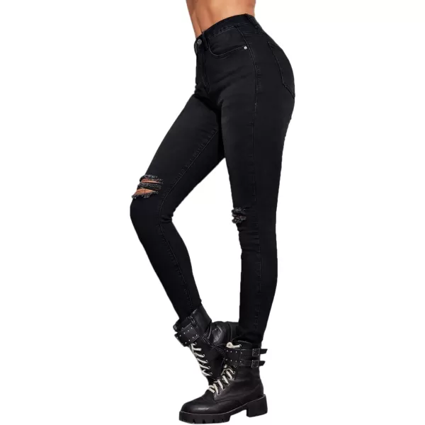 SweatyRocks Women's Hight Waisted Stretch Ripped Skinny Jeans Distressed Denim Pants
