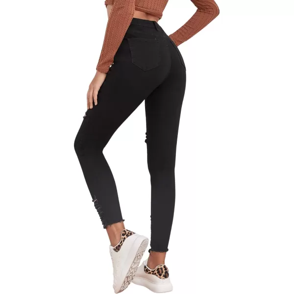 SweatyRocks Women's Hight Waisted Stretch Ripped Skinny Jeans Distressed Denim Pants