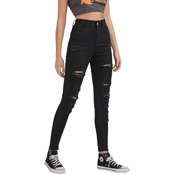SweatyRocks Women's Hight Waisted Stretch Ripped Skinny Jeans Distressed Denim Pants