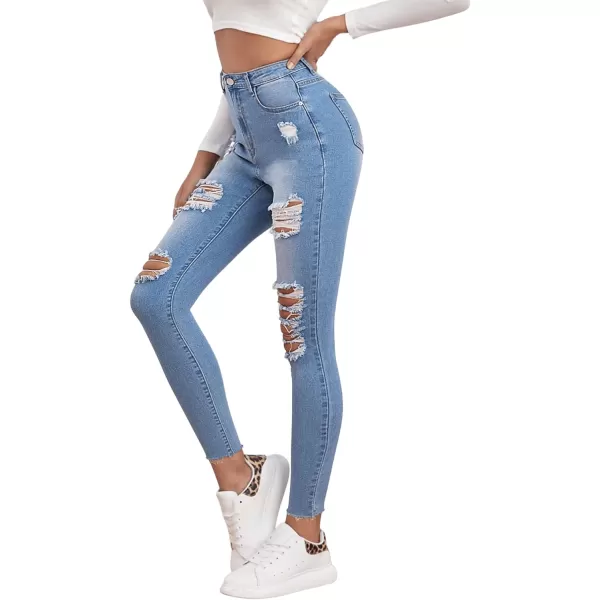 SweatyRocks Women's Hight Waisted Stretch Ripped Skinny Jeans Distressed Denim Pants