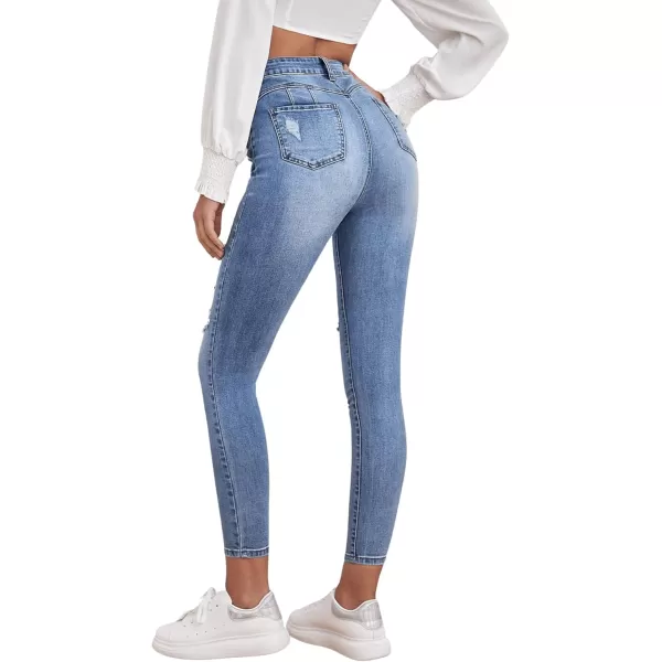 SweatyRocks Women's Hight Waisted Stretch Ripped Skinny Jeans Distressed Denim Pants