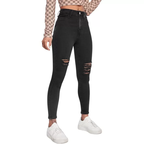 SweatyRocks Women's Hight Waisted Stretch Ripped Skinny Jeans Distressed Denim Pants