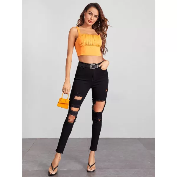 SweatyRocks Women's Hight Waisted Stretch Ripped Skinny Jeans Distressed Denim Pants