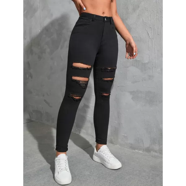 SweatyRocks Women's Hight Waisted Stretch Ripped Skinny Jeans Distressed Denim Pants