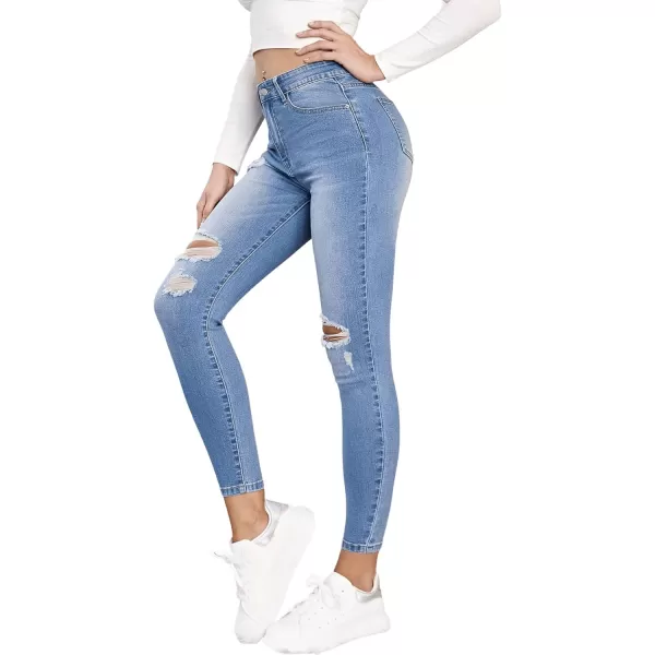 SweatyRocks Women's Hight Waisted Stretch Ripped Skinny Jeans Distressed Denim Pants
