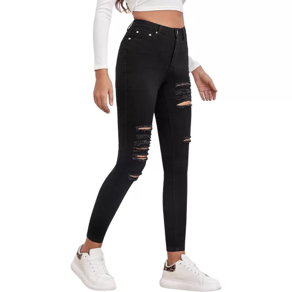 SweatyRocks Women's Hight Waisted Stretch Ripped Skinny Jeans Distressed Denim Pants