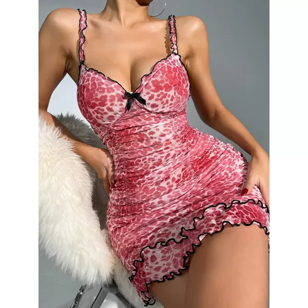 SweatyRocks Women's Lace Chemise Nightgown Allover Print Sleepwear Mesh Nightdress