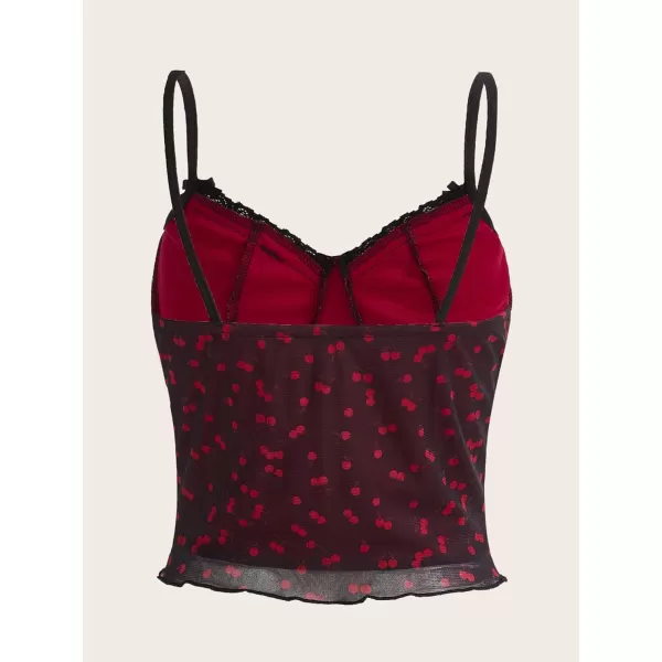 SweatyRocks Women's Lace Patchwork Spaghetti Strap Crop Cami Cute Ribbed Knit Slim Fit V Neck Camisole Tank Tops