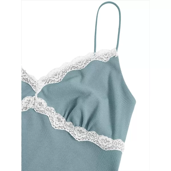 SweatyRocks Women's Lace Patchwork Spaghetti Strap Crop Cami Cute Ribbed Knit Slim Fit V Neck Camisole Tank Tops