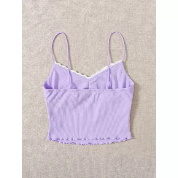 SweatyRocks Women's Lace Patchwork Spaghetti Strap Crop Cami Cute Ribbed Knit Slim Fit V Neck Camisole Tank Tops
