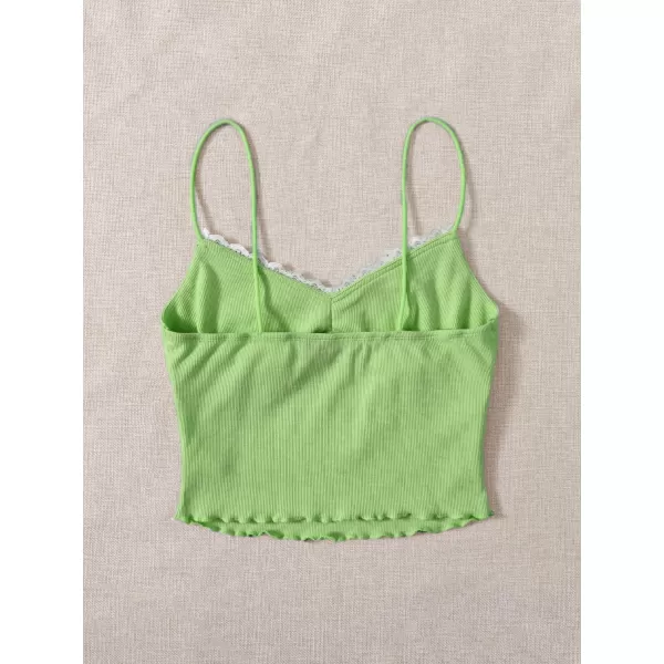SweatyRocks Women's Lace Patchwork Spaghetti Strap Crop Cami Cute Ribbed Knit Slim Fit V Neck Camisole Tank Tops