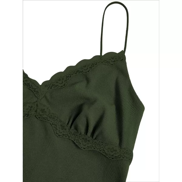SweatyRocks Women's Lace Patchwork Spaghetti Strap Crop Cami Cute Ribbed Knit Slim Fit V Neck Camisole Tank Tops