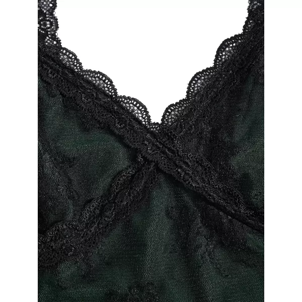 SweatyRocks Women's Lace Patchwork Spaghetti Strap Crop Cami Cute Ribbed Knit Slim Fit V Neck Camisole Tank Tops