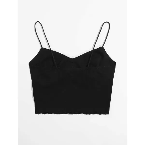 SweatyRocks Women's Lace Patchwork Spaghetti Strap Crop Cami Cute Ribbed Knit Slim Fit V Neck Camisole Tank Tops