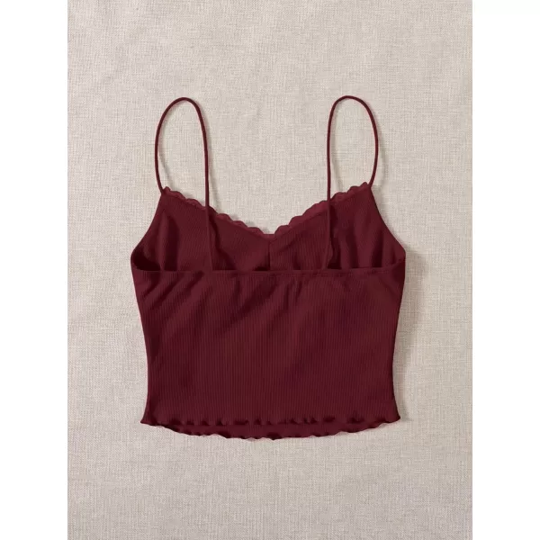 SweatyRocks Women's Lace Patchwork Spaghetti Strap Crop Cami Cute Ribbed Knit Slim Fit V Neck Camisole Tank Tops