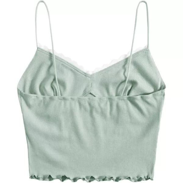 SweatyRocks Women's Lace Patchwork Spaghetti Strap Crop Cami Cute Ribbed Knit Slim Fit V Neck Camisole Tank Tops