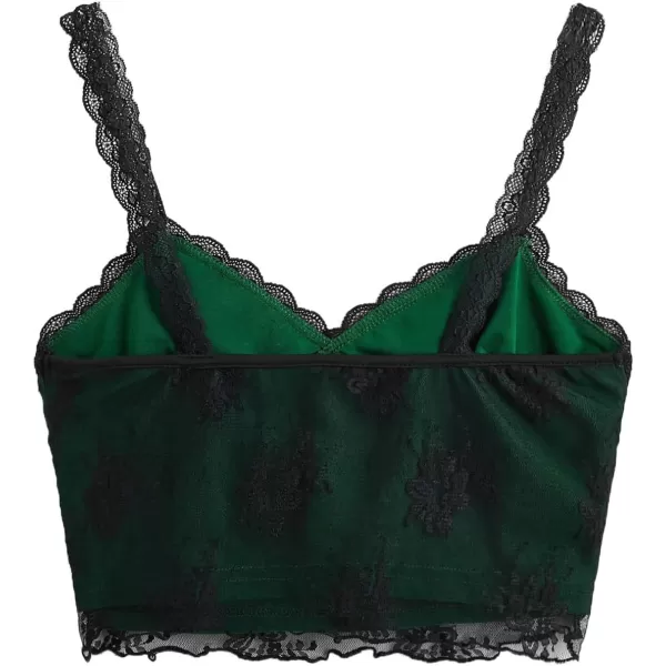 SweatyRocks Women's Lace Patchwork Spaghetti Strap Crop Cami Cute Ribbed Knit Slim Fit V Neck Camisole Tank Tops