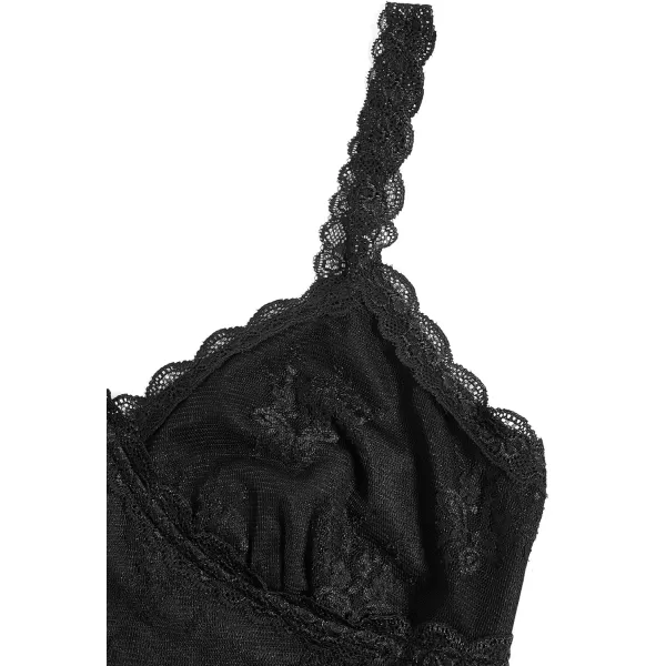 SweatyRocks Women's Lace Patchwork Spaghetti Strap Crop Cami Cute Ribbed Knit Slim Fit V Neck Camisole Tank Tops