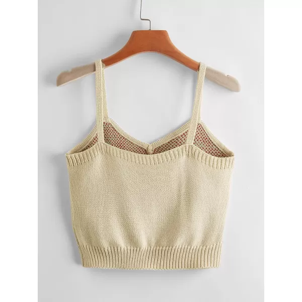 SweatyRocks Women's Lace Patchwork Spaghetti Strap Crop Cami Cute Ribbed Knit Slim Fit V Neck Camisole Tank Tops