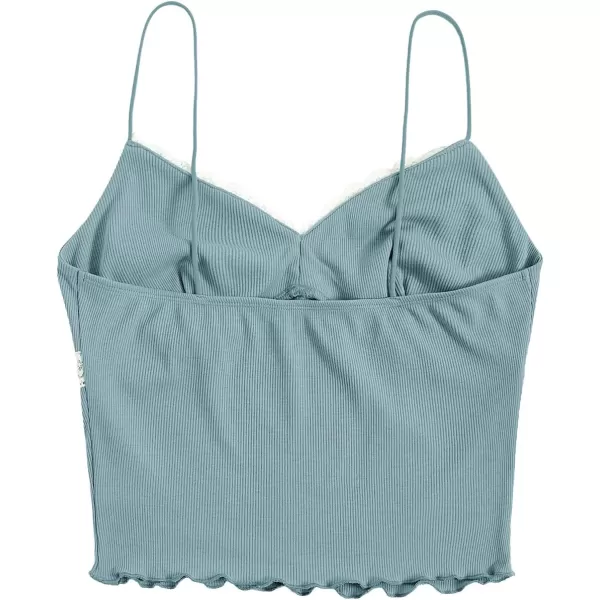 SweatyRocks Women's Lace Patchwork Spaghetti Strap Crop Cami Cute Ribbed Knit Slim Fit V Neck Camisole Tank Tops
